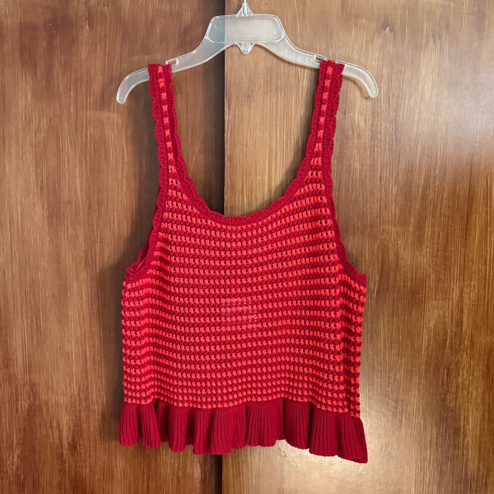 NWT American Eagle Crochet Knitted Ruffled Peplum Cropped Tank Top | Women’s XL